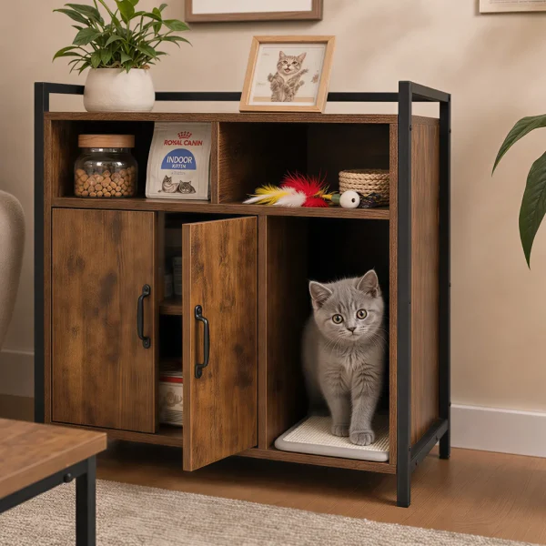 Rustic Wooden Cat Litter Box Enclosure